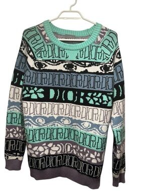 Dior Multicolor Logo Knit Crewneck Sweater - Mint, Blue, Black, Cream
